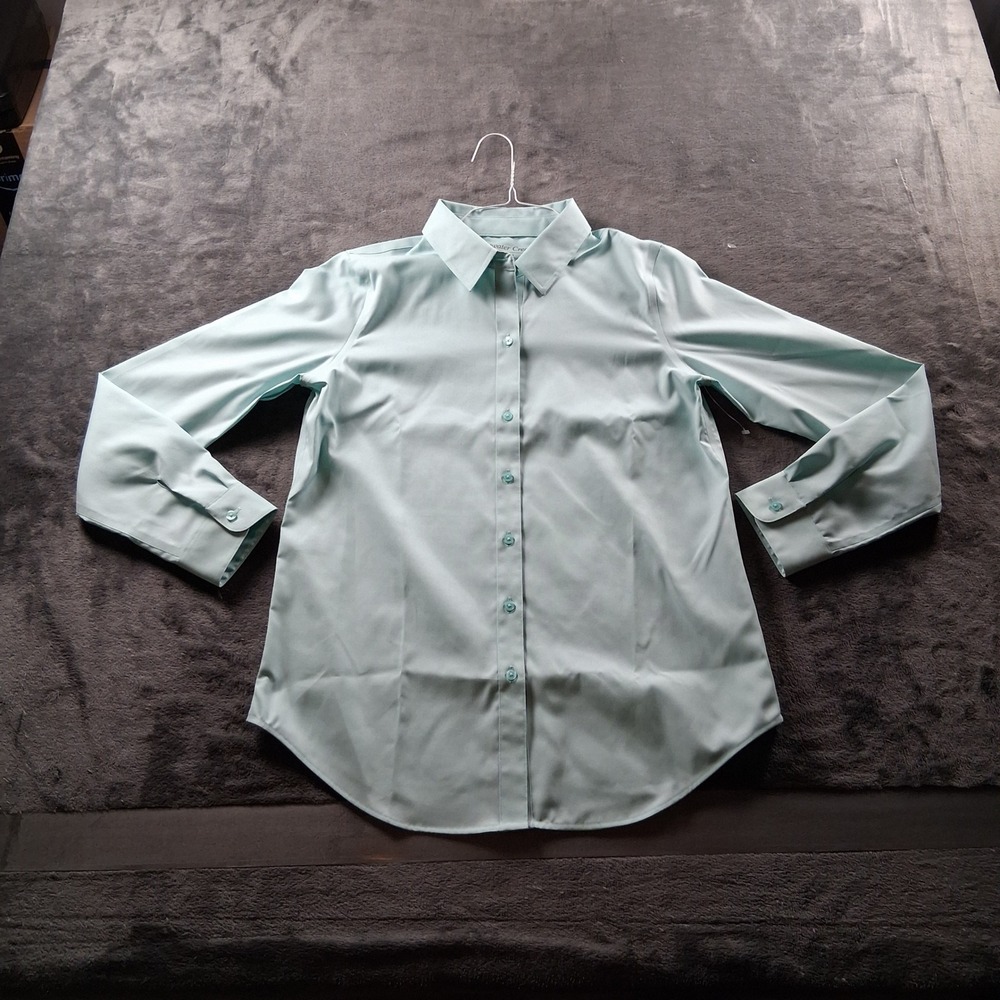 Coldwater Creek Button Down Shirt Womens 4 Blue No Iron Long Sleeve Point Collar - Picture 2 of 7